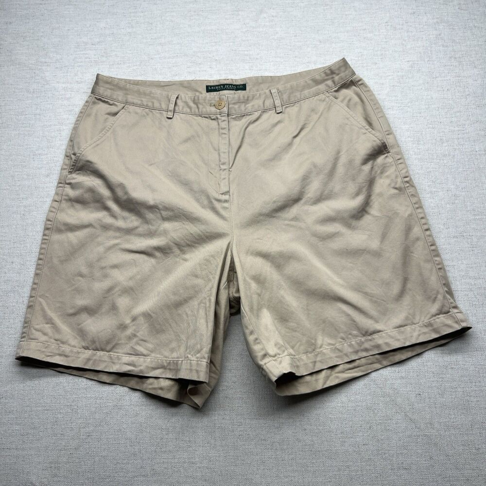 Lauren Jeans Co Ralph Lauren Womens Khaki Shorts Tan Flat Front Size 16W Cotton
